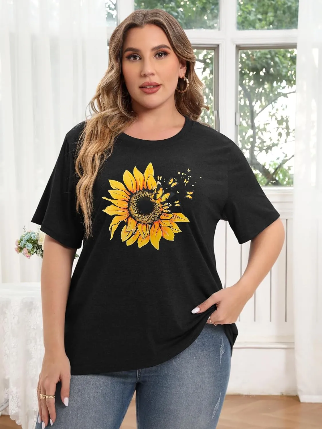 HDLTE Plus Size Tshirts for Women  Oversized Graphic Tees Short Sleeve Crewneck Cute Casual Tops Loose Summer Outfit 2025
