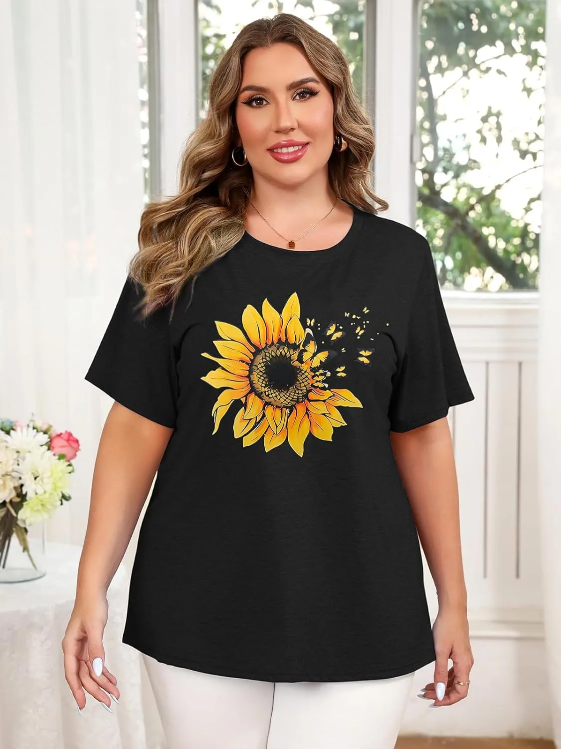 HDLTE Plus Size Tshirts for Women  Oversized Graphic Tees Short Sleeve Crewneck Cute Casual Tops Loose Summer Outfit 2025