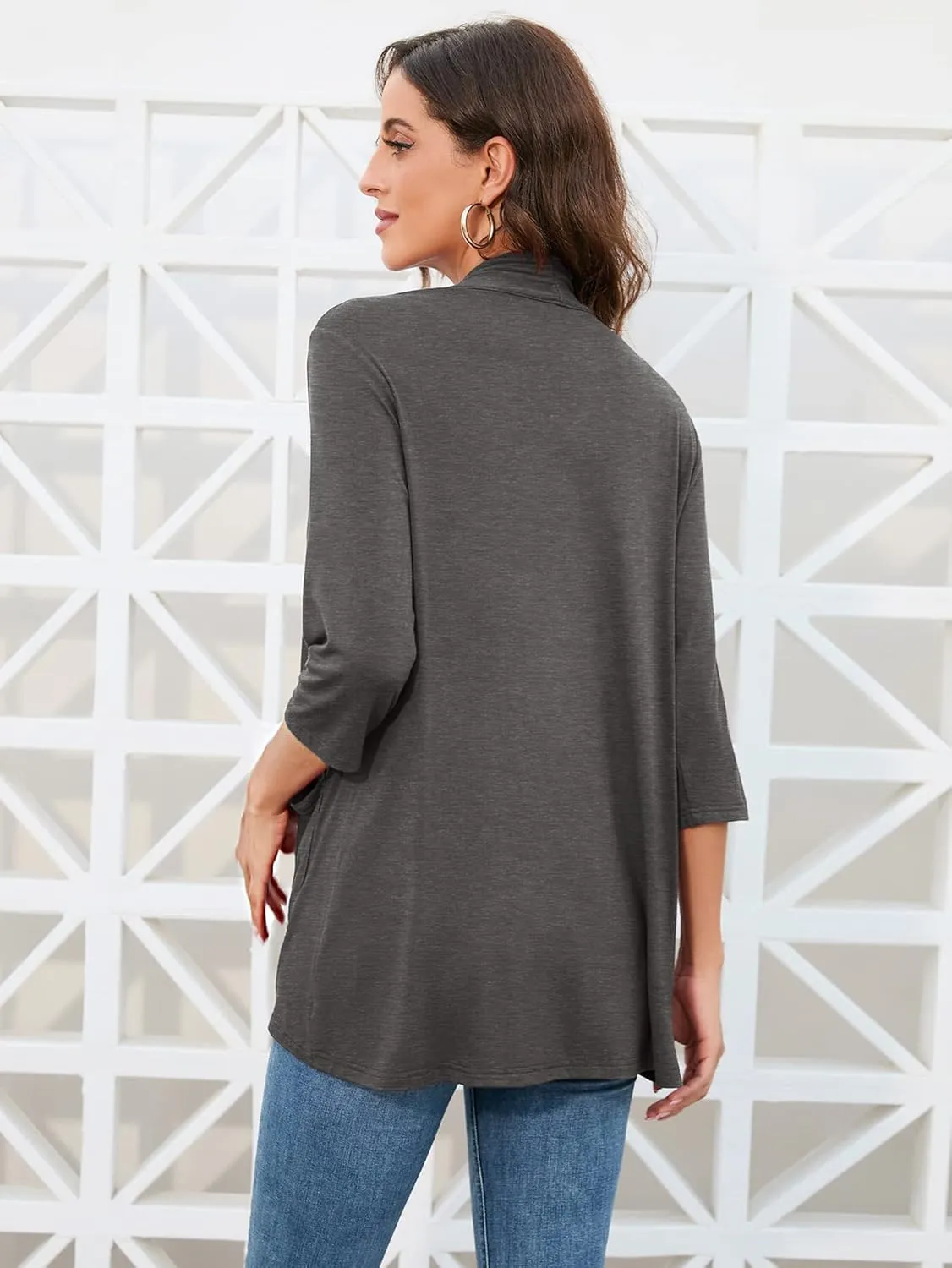HIYIYEZI Womens Casual Lightweight Cardigans with Pockets 3/4 Sleeve Open Front Dusters