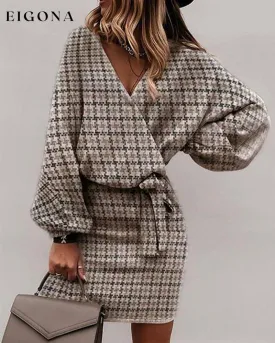 Houndstooth v-neck elegant dress