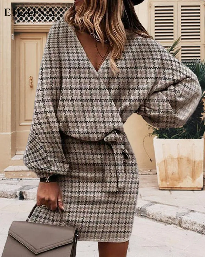 Houndstooth v-neck elegant dress