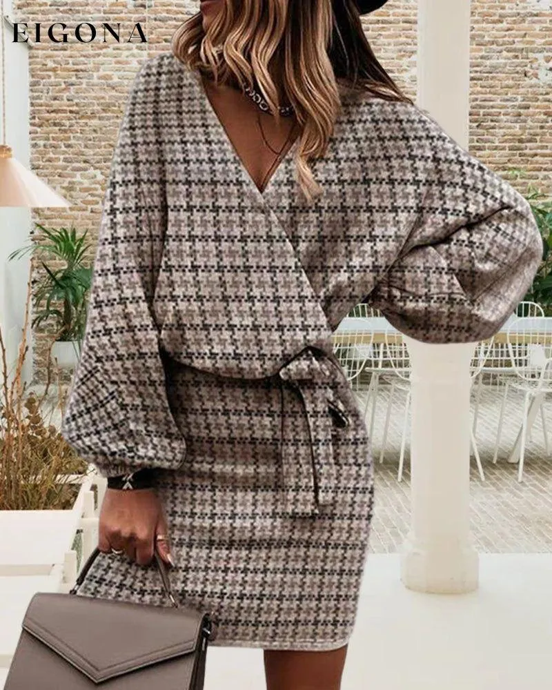 Houndstooth v-neck elegant dress
