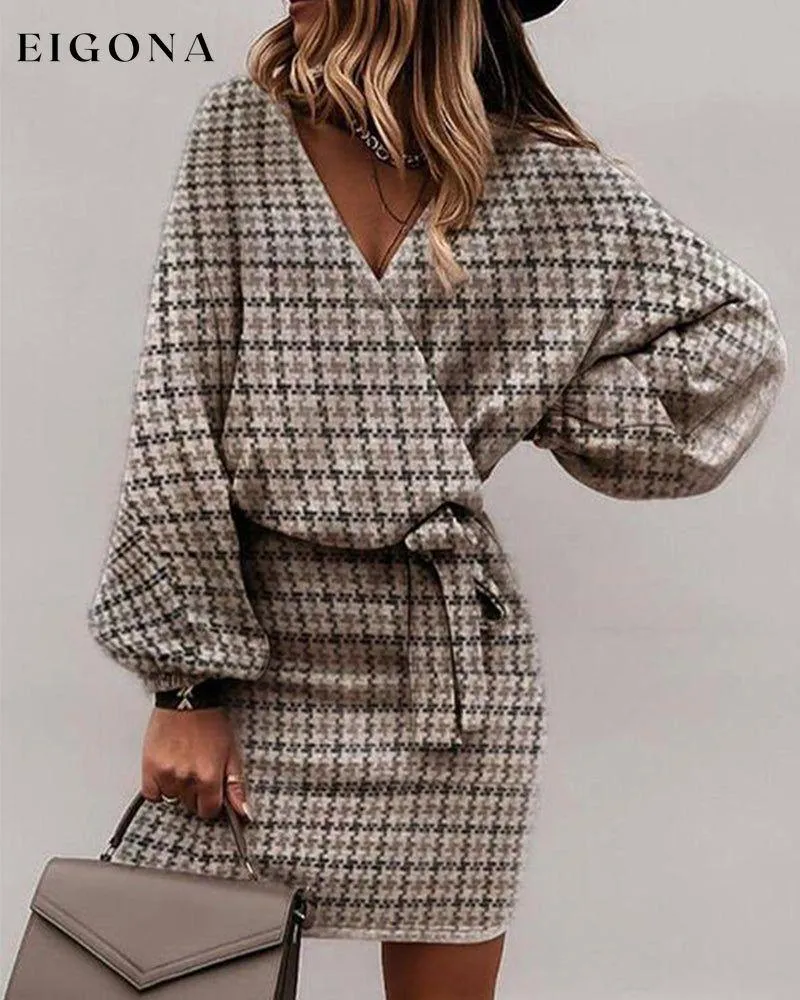 Houndstooth v-neck elegant dress