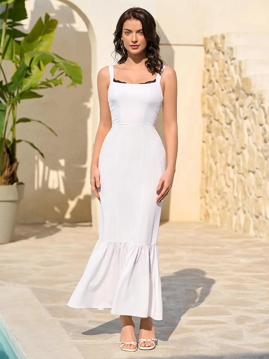 HTZMO Women Casual Summer Floral Maxi Dress Square Neck Boho Wedding Guest Elegant Long Sundress