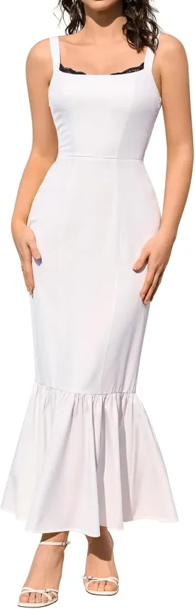 HTZMO Women Casual Summer Floral Maxi Dress Square Neck Boho Wedding Guest Elegant Long Sundress