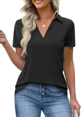 Imily Bela Womens Short Sleeve Polo Shirts V Neck Business Dressy Casual Tops Summer Collared Trendy Tees