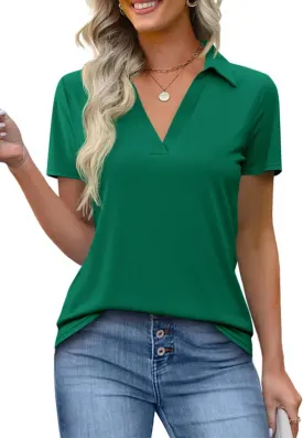 Imily Bela Womens Short Sleeve Polo Shirts V Neck Business Dressy Casual Tops Summer Collared Trendy Tees