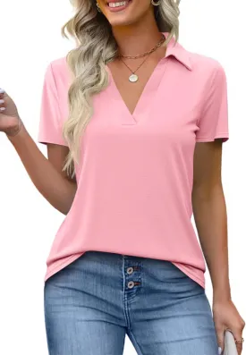 Imily Bela Womens Short Sleeve Polo Shirts V Neck Business Dressy Casual Tops Summer Collared Trendy Tees