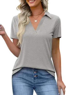 Imily Bela Womens Short Sleeve Polo Shirts V Neck Business Dressy Casual Tops Summer Collared Trendy Tees