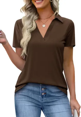 Imily Bela Womens Short Sleeve Polo Shirts V Neck Business Dressy Casual Tops Summer Collared Trendy Tees