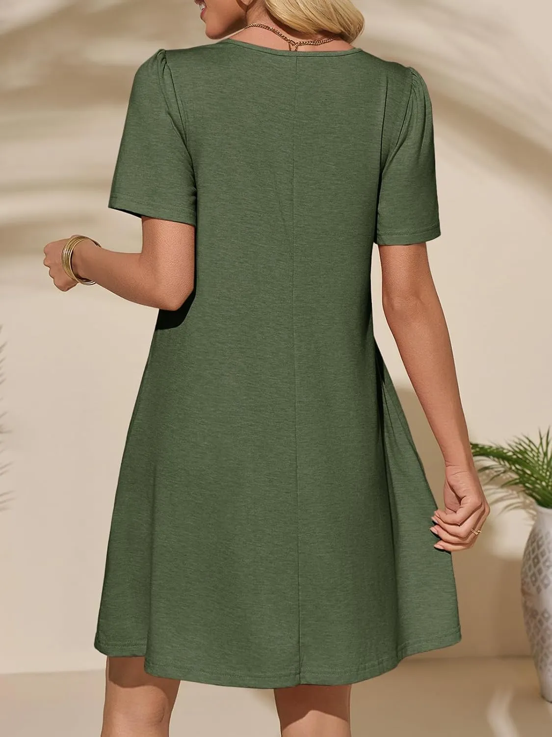 Imily Bela Womens Summer Casual T Shirt Dress Short Sleeve Crewneck Pleated Front Loose Beach Flowy Mini Dresses