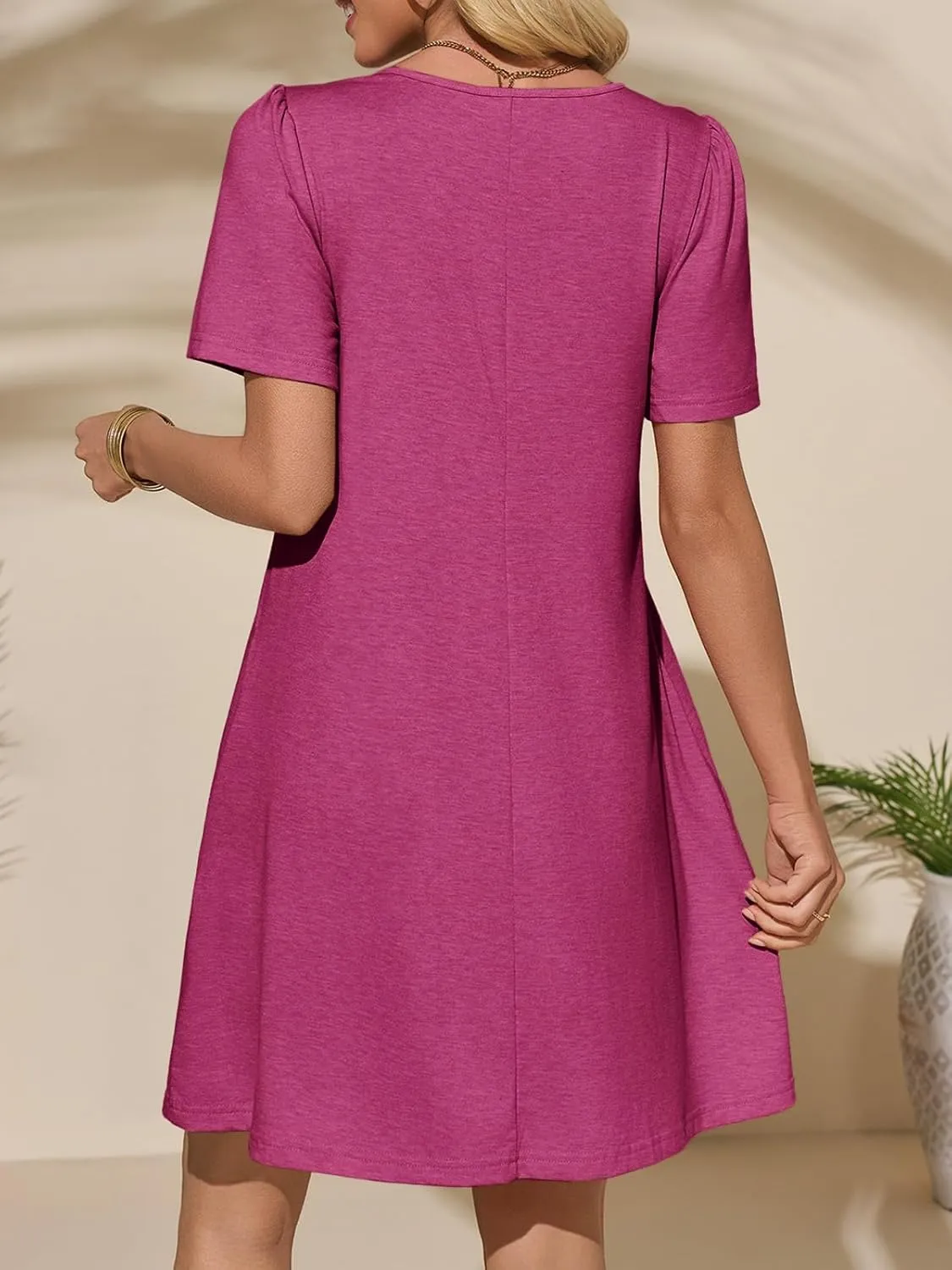 Imily Bela Womens Summer Casual T Shirt Dress Short Sleeve Crewneck Pleated Front Loose Beach Flowy Mini Dresses