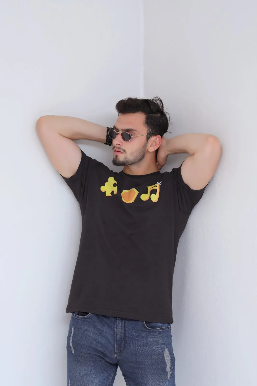 Instrument Printed Blk Tee For Him-MTST-0045-Black