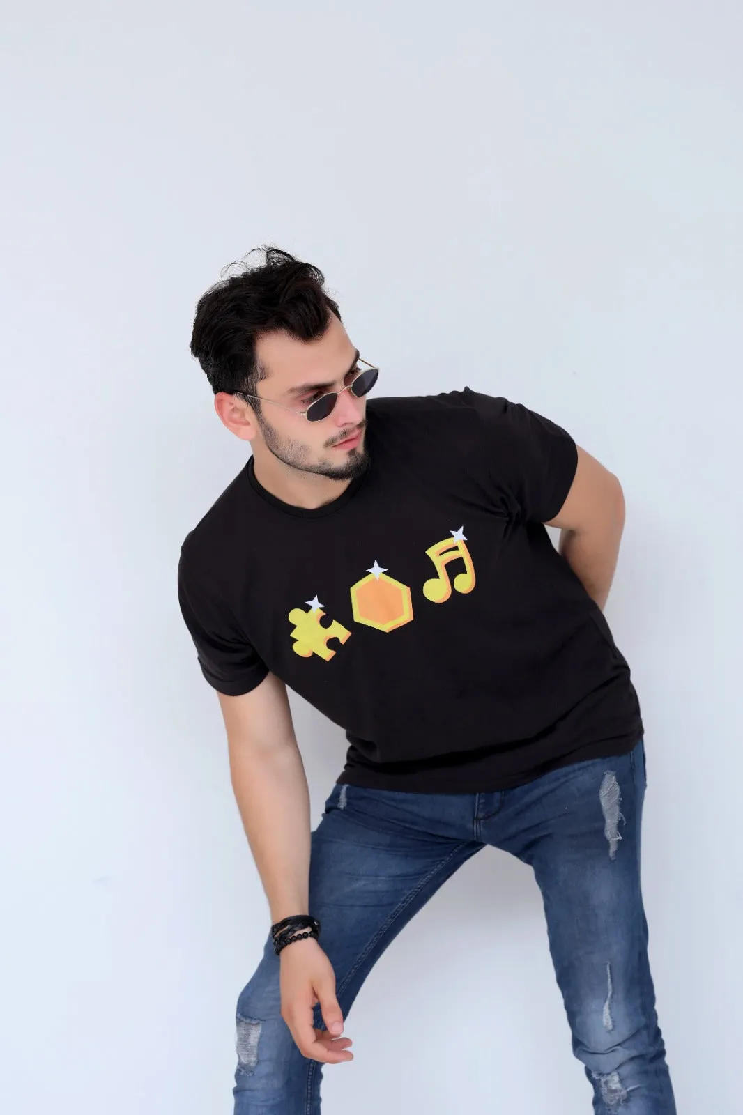 Instrument Printed Blk Tee For Him-MTST-0045-Black
