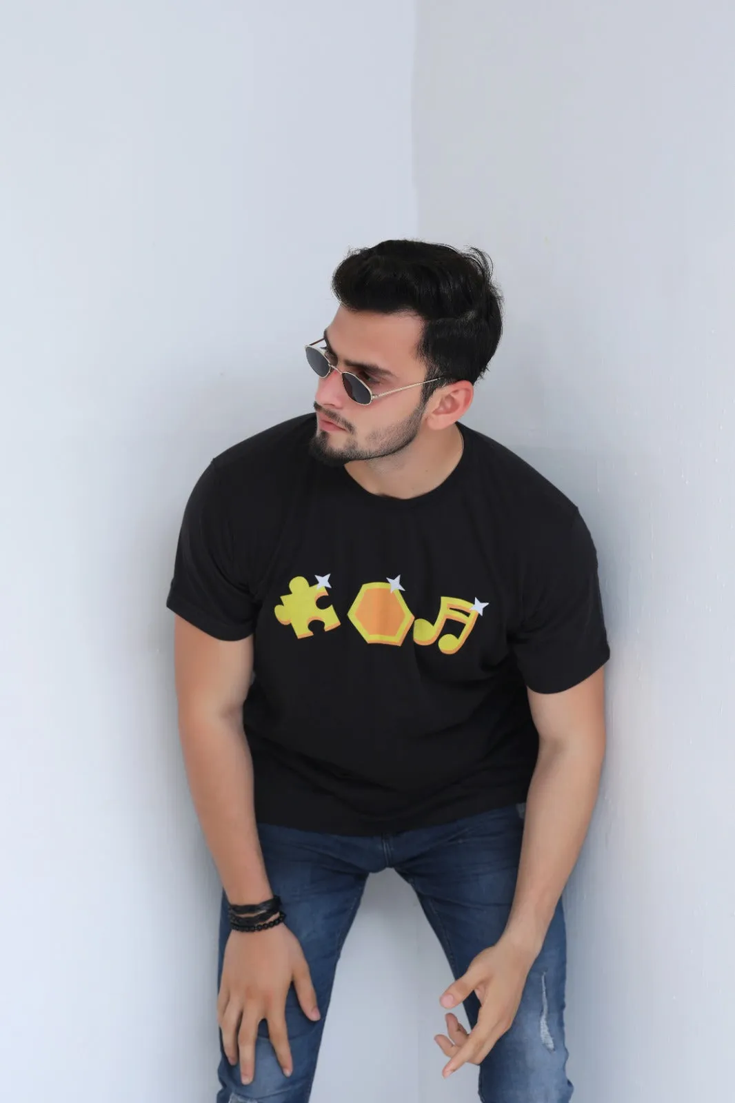 Instrument Printed Blk Tee For Him-MTST-0045-Black