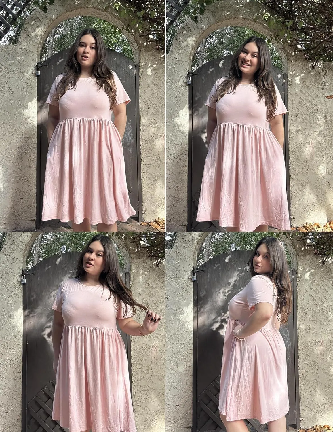 IN'VOLAND Womens Plus Size Summer Dress Short Sleeve Casual Mini Dresses Empire Waist T-Shirt Dress with Pockets