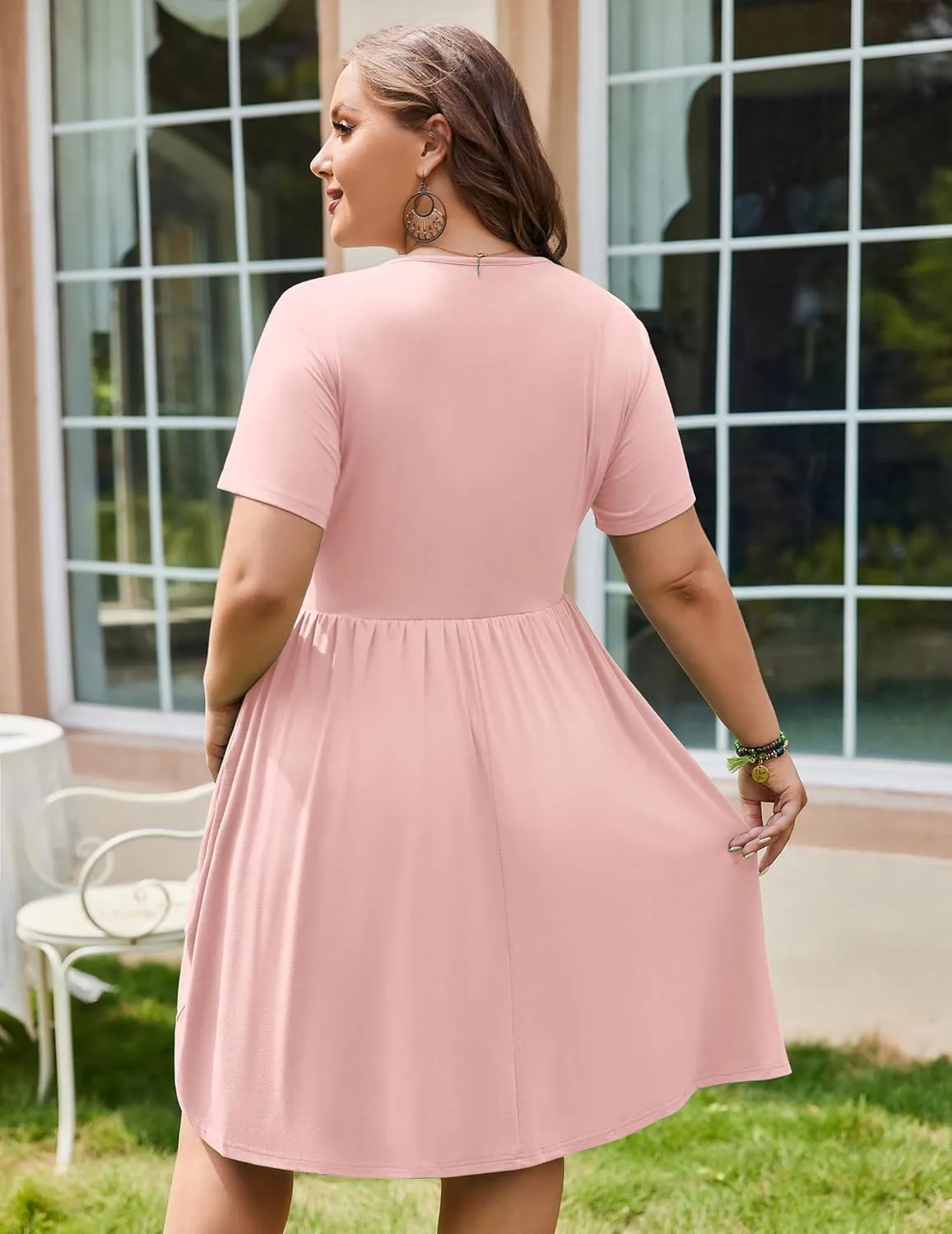IN'VOLAND Womens Plus Size Summer Dress Short Sleeve Casual Mini Dresses Empire Waist T-Shirt Dress with Pockets