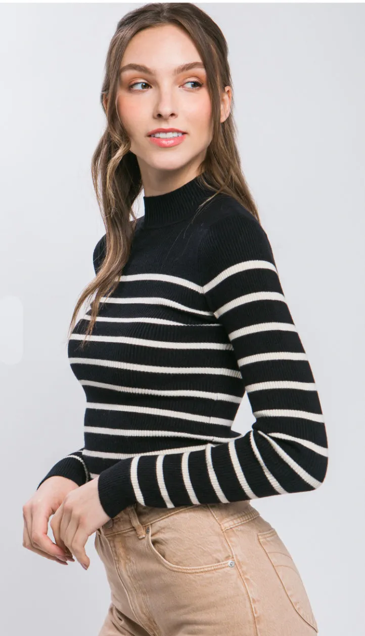 Jacie Striped Ribbed Top- Cream