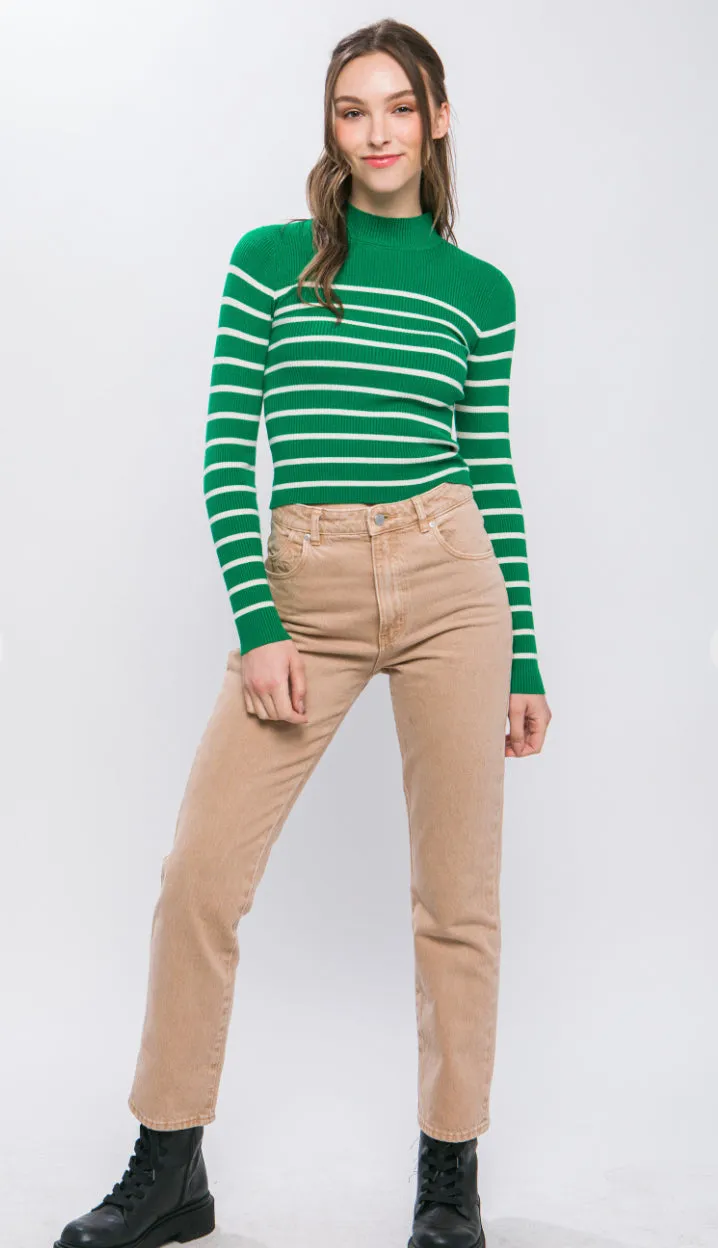 Jacie Striped Ribbed Top- Cream