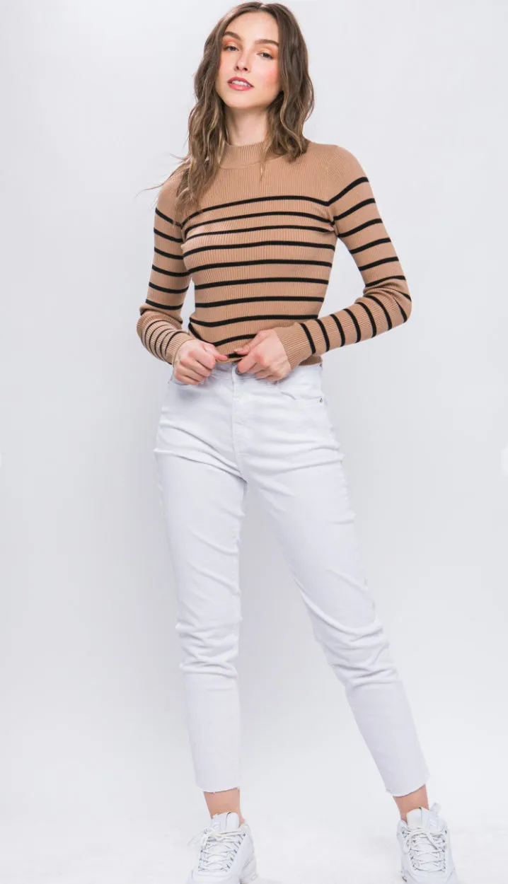 Jacie Striped Ribbed Top- Cream