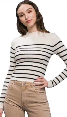 Jacie Striped Ribbed Top- Cream