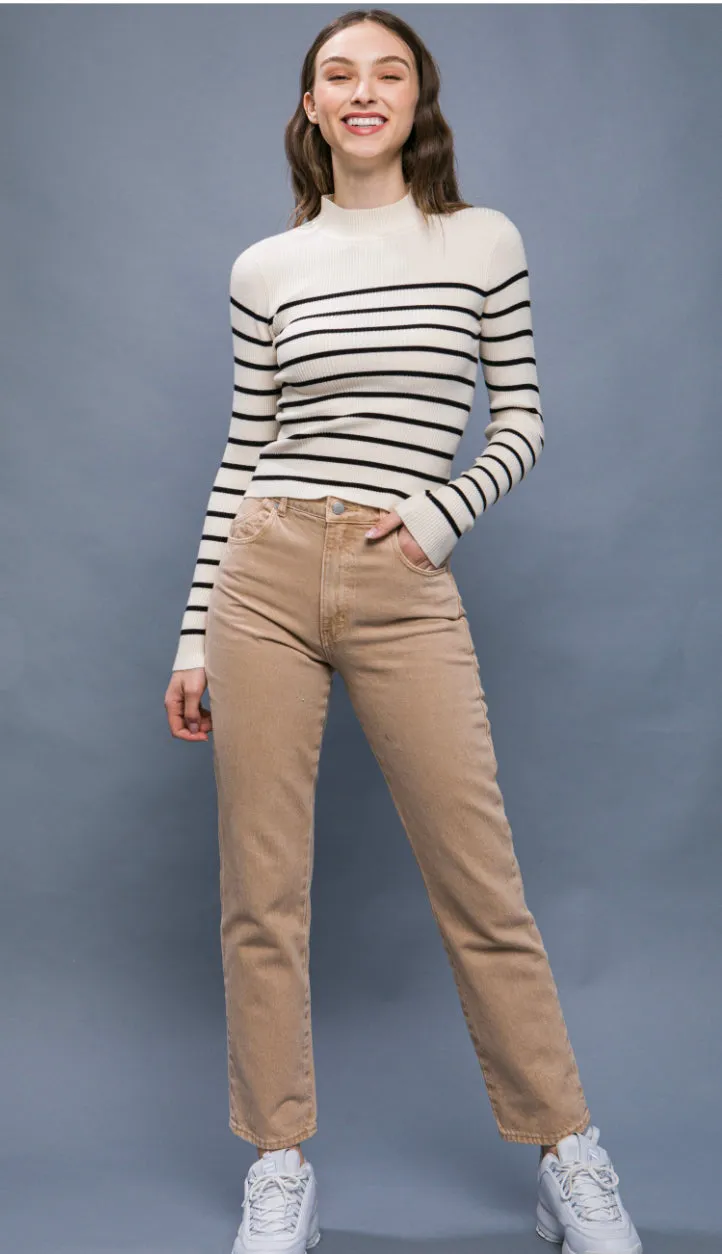 Jacie Striped Ribbed Top- Cream