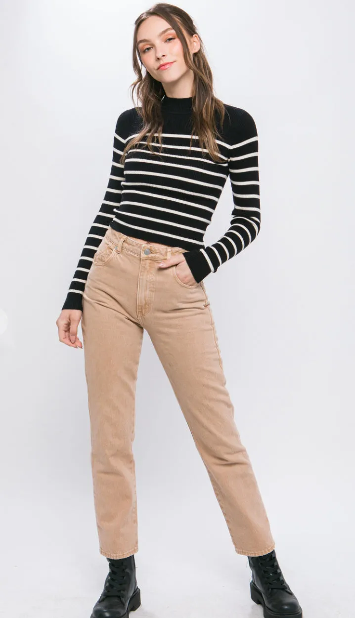 Jacie Striped Ribbed Top- Cream