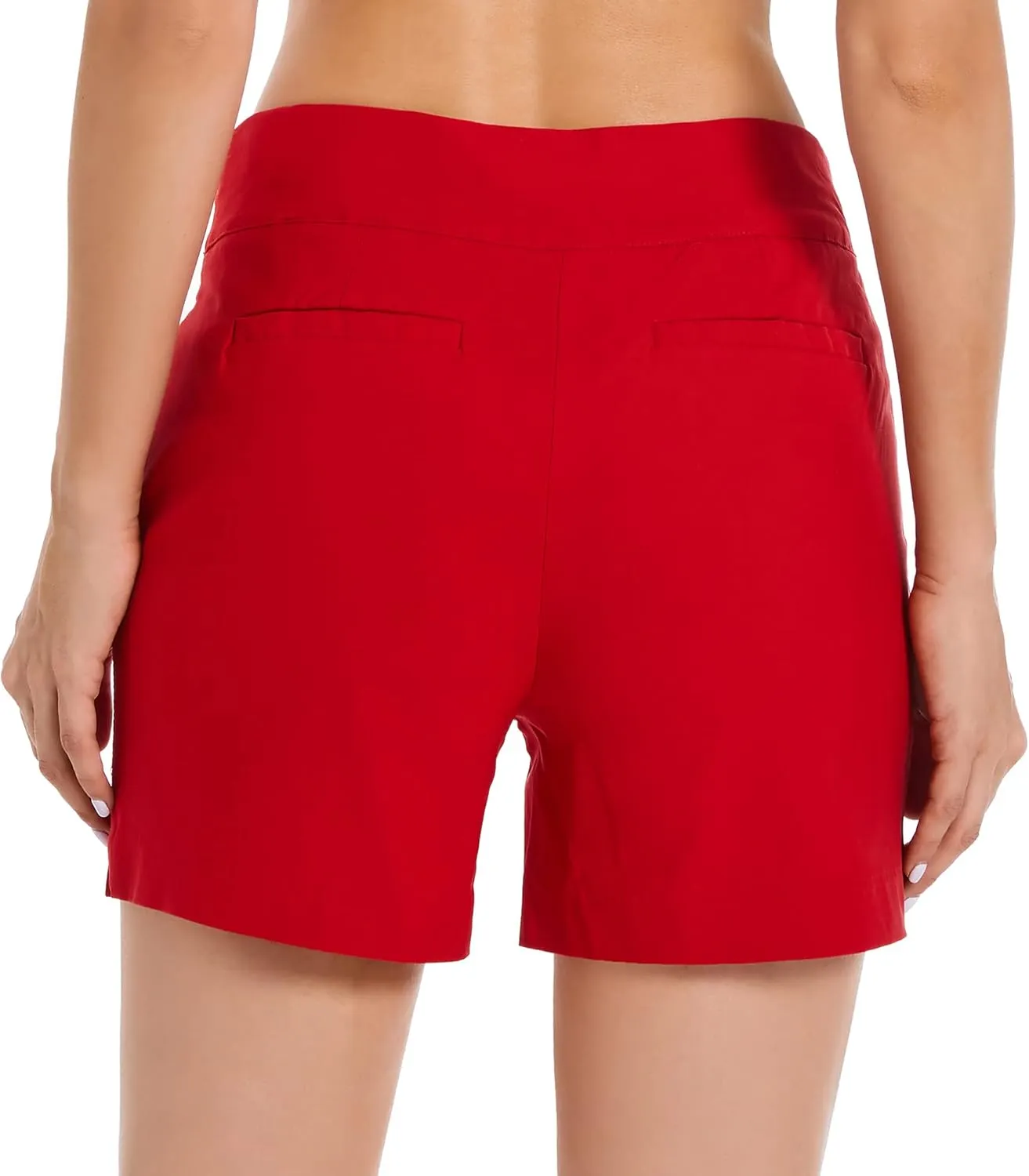 JAMfit Women's Chino Shorts - 4" Inseam, High Waisted, Elastic, Summer Casual Shorts with 2 Front Pockets