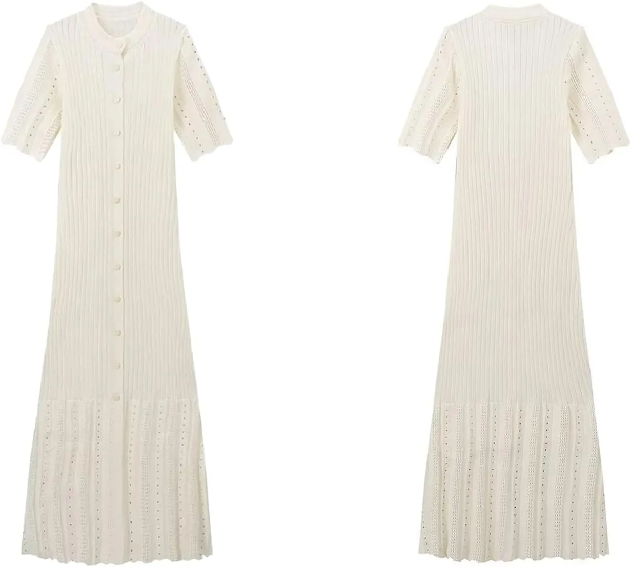 LAJIOJIO Knit Long Dress Women,Elegant Button Down Short Sleeve Slim Fit Dresses