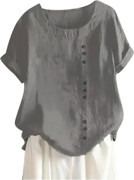 Linen Shirts for Women Plus Size Boho Tops Rolled 3/4 Length Sleeve Loose Fit Blouse 2025 Trendy Tees Resort Wear