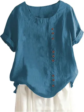 Linen Shirts for Women Plus Size Boho Tops Rolled 3/4 Length Sleeve Loose Fit Blouse 2025 Trendy Tees Resort Wear