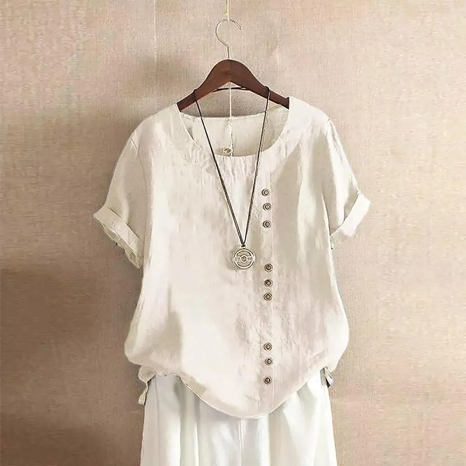 Linen Shirts for Women Plus Size Boho Tops Rolled 3/4 Length Sleeve Loose Fit Blouse 2025 Trendy Tees Resort Wear