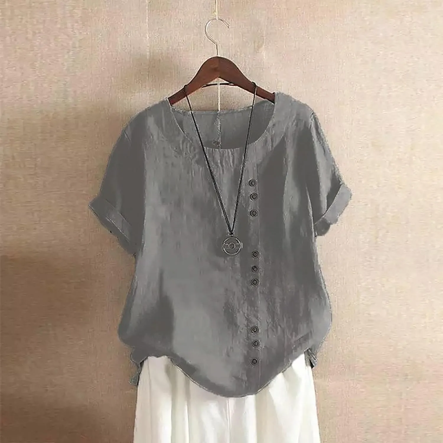 Linen Shirts for Women Plus Size Boho Tops Rolled 3/4 Length Sleeve Loose Fit Blouse 2025 Trendy Tees Resort Wear