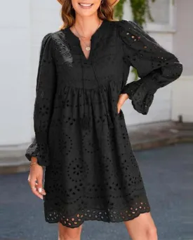 Long Sleeve Hollow Temperament Dress