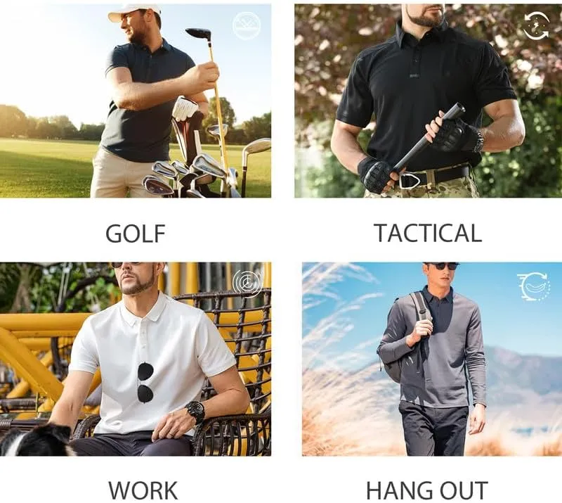 Long Sleeve Polo Shirts for Men Quick Dry Performance Polo T Shirts Collared Tactical Shirt Athletic UPF Golf Shirts