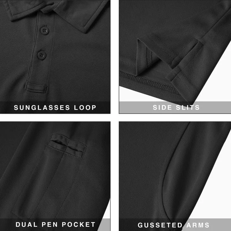 Long Sleeve Polo Shirts for Men Quick Dry Performance Polo T Shirts Collared Tactical Shirt Athletic UPF Golf Shirts