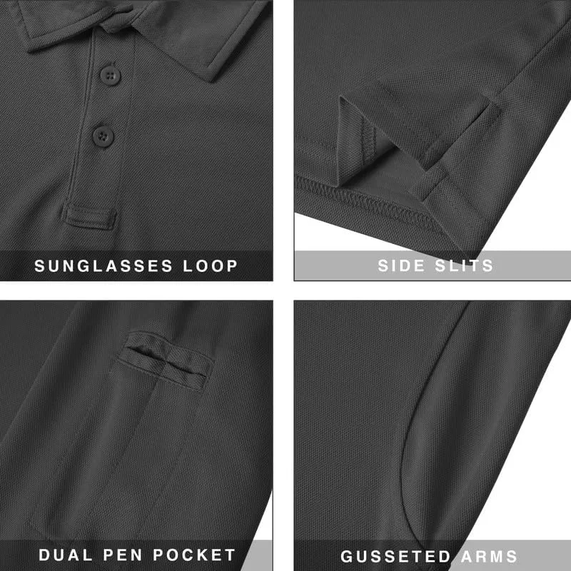 Long Sleeve Polo Shirts for Men Quick Dry Performance Polo T Shirts Collared Tactical Shirt Athletic UPF Golf Shirts