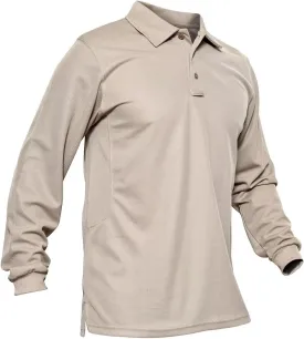 MAGCOMSEN Men's Polo Shirts 3 Button Quick Dry Performance Long Sleeve Tactical Shirts Pique Jersey Golf Shirt