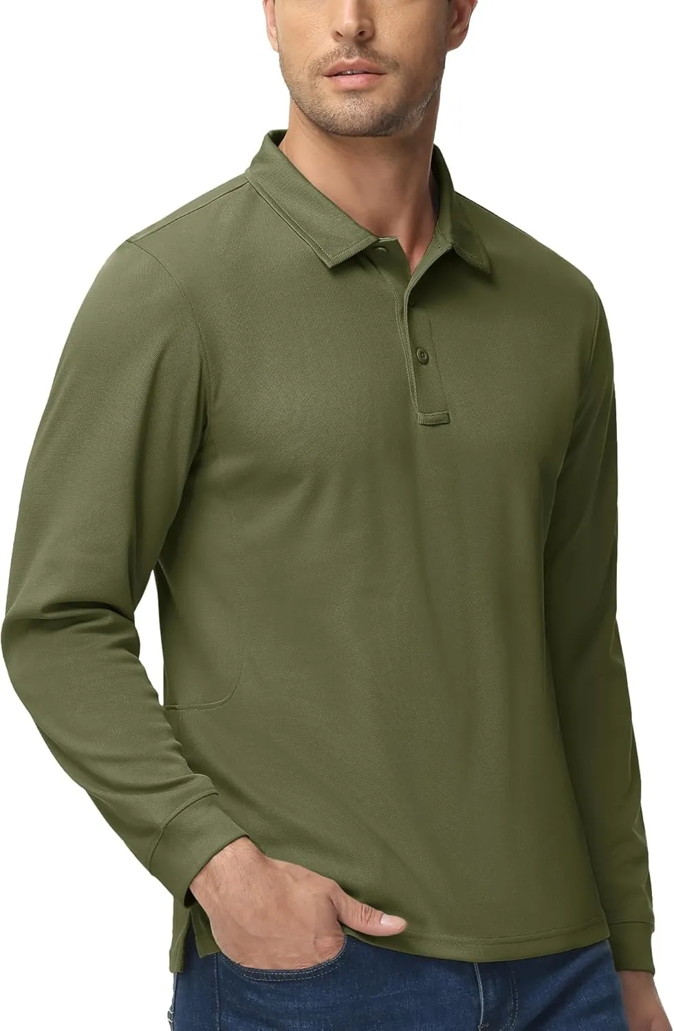 MAGCOMSEN Men's Polo Shirts 3 Button Quick Dry Performance Long Sleeve Tactical Shirts Pique Jersey Golf Shirt