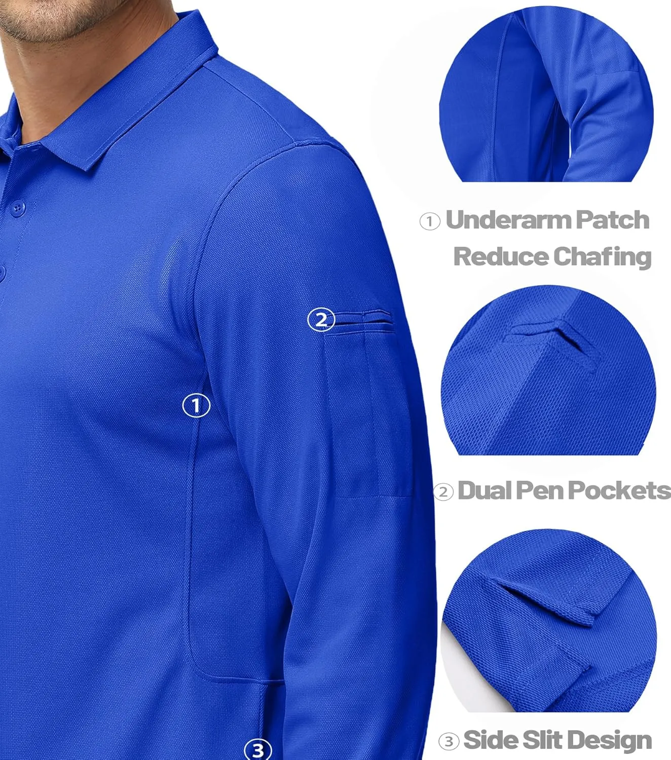 MAGCOMSEN Men's Polo Shirts 3 Button Quick Dry Performance Long Sleeve Tactical Shirts Pique Jersey Golf Shirt