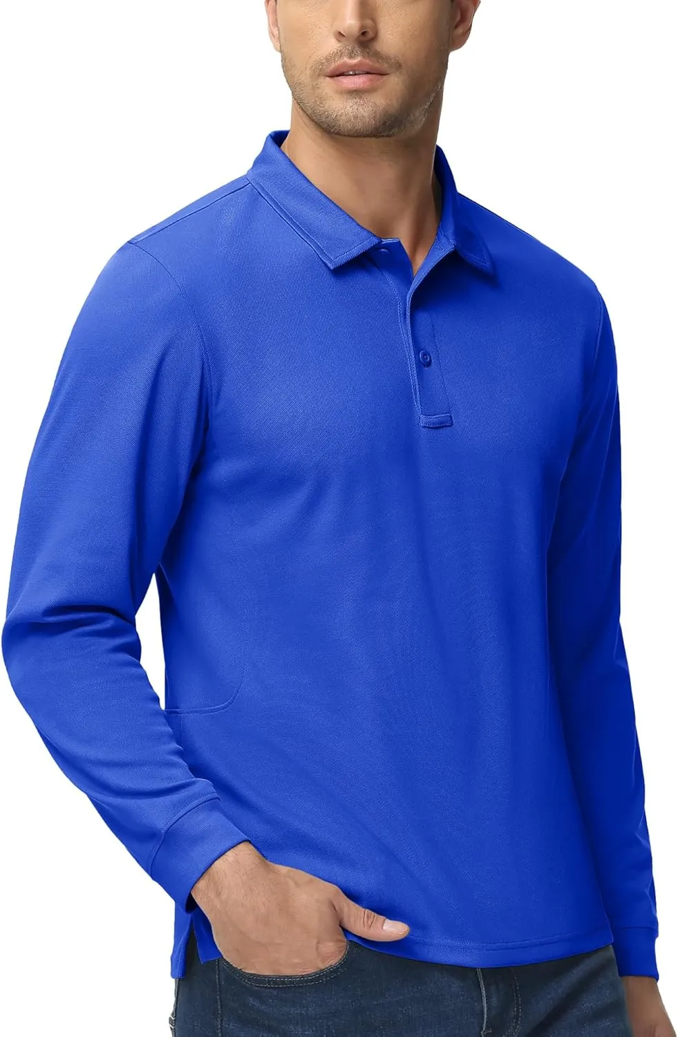 MAGCOMSEN Men's Polo Shirts 3 Button Quick Dry Performance Long Sleeve Tactical Shirts Pique Jersey Golf Shirt