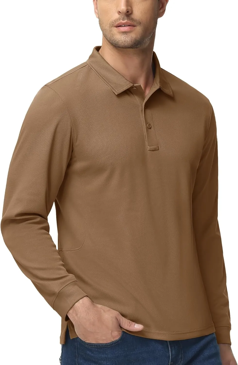 MAGCOMSEN Men's Polo Shirts 3 Button Quick Dry Performance Long Sleeve Tactical Shirts Pique Jersey Golf Shirt