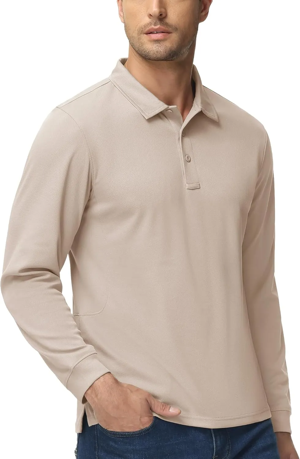 MAGCOMSEN Men's Polo Shirts 3 Button Quick Dry Performance Long Sleeve Tactical Shirts Pique Jersey Golf Shirt