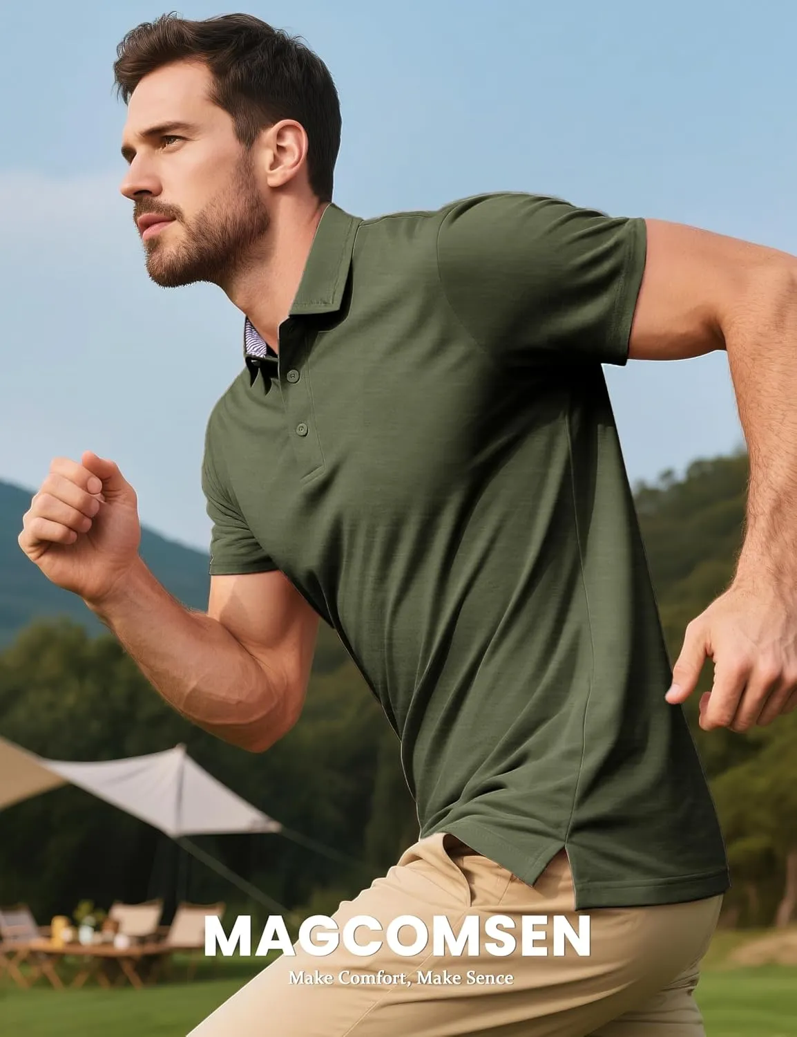 MAGCOMSEN Men's Short Sleeve Polo Golf Shirts 3-Button Moisture Wicking Athletic T-Shirts Casual Collared Shirt