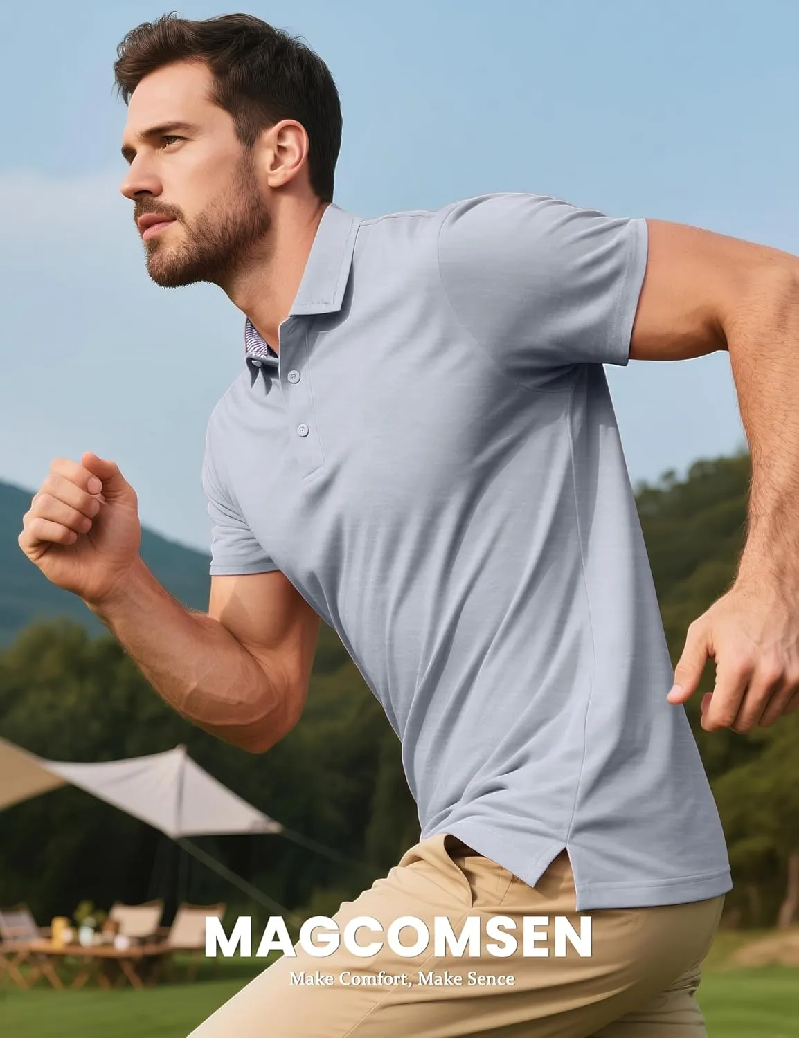 MAGCOMSEN Men's Short Sleeve Polo Golf Shirts 3-Button Moisture Wicking Athletic T-Shirts Casual Collared Shirt