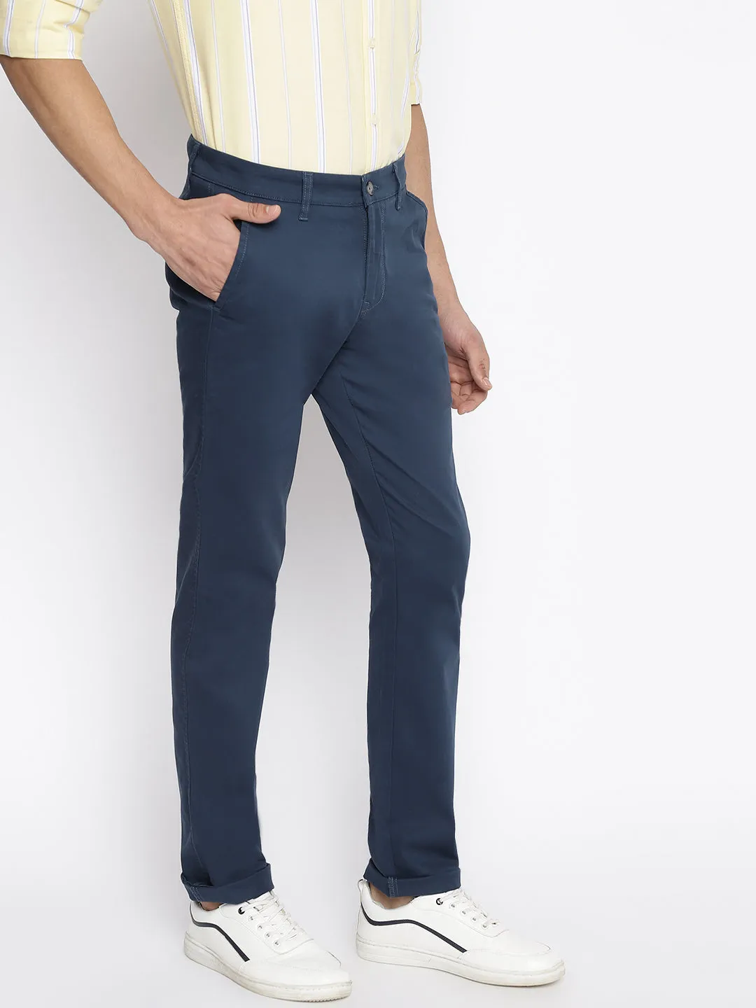 Men's Casual Flat front Blue  Trousers