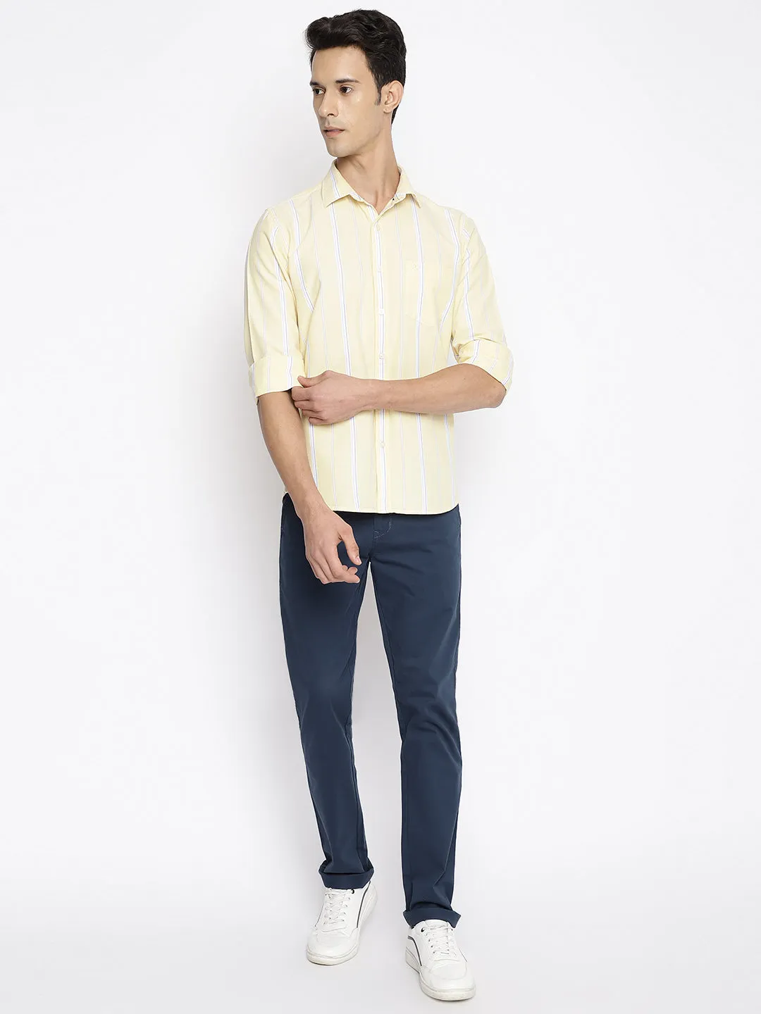 Men's Casual Flat front Blue  Trousers