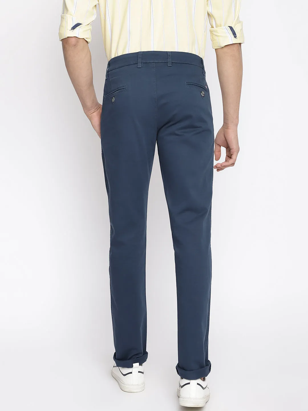 Men's Casual Flat front Blue  Trousers