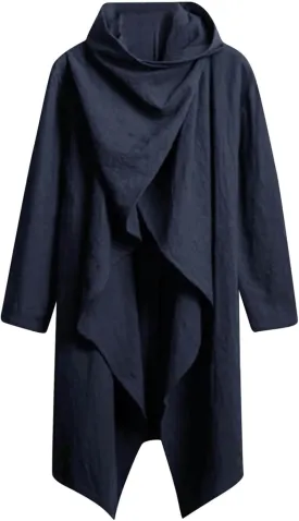 Mens Cotton Linen Poncho Cape Coats Casual Long Sleeve Cardigan Long Jacket Fall Winter Lightweight Baggy Outwear Top