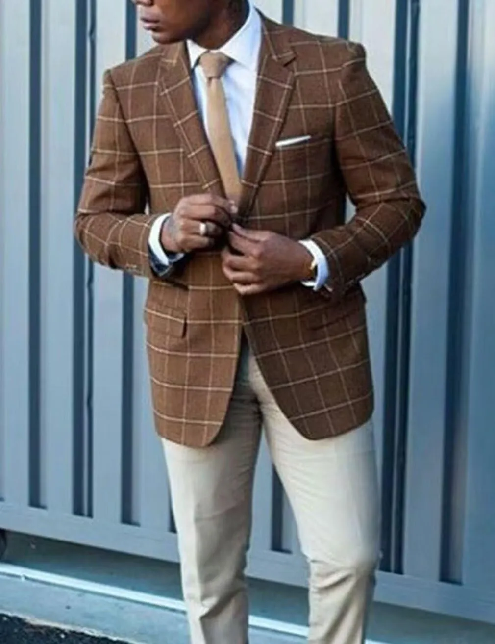 Men's One Button Plaid Blazer Slim Fit Notch Lapel Lightweight Casual Sport Coats for Wedding Prom